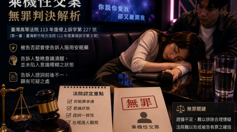 「一場KTV之夜後的羅生門」：安眠藥爭議下的乘機性交案無罪解析 1