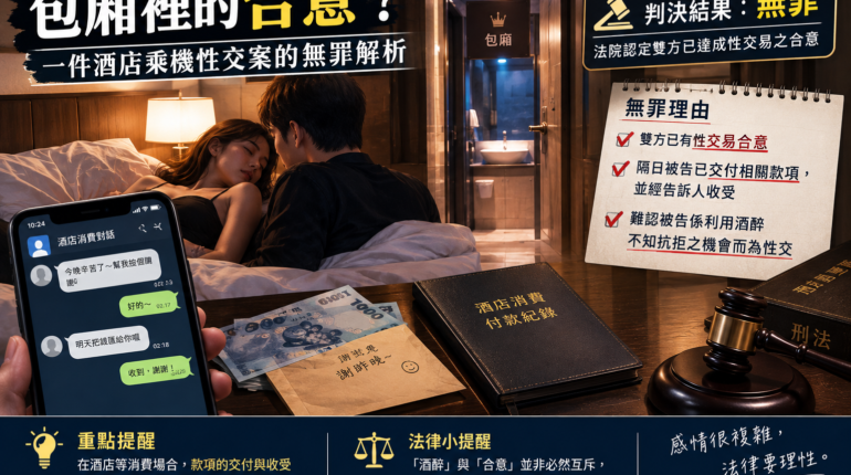 【刑事】包廂裡的合意？一件酒店乘機性交案的無罪解析 1
